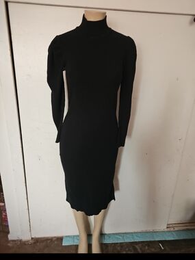 Who What Wear Black Ribbed Mock Neck Midi Dress